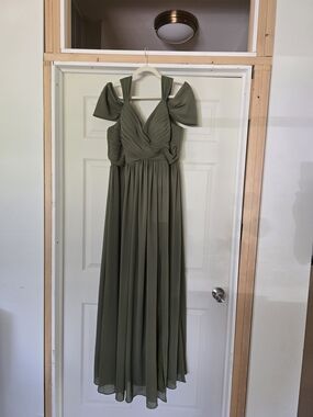 Olive Green Cold Shoulder Bridesmaid Dress With Slit